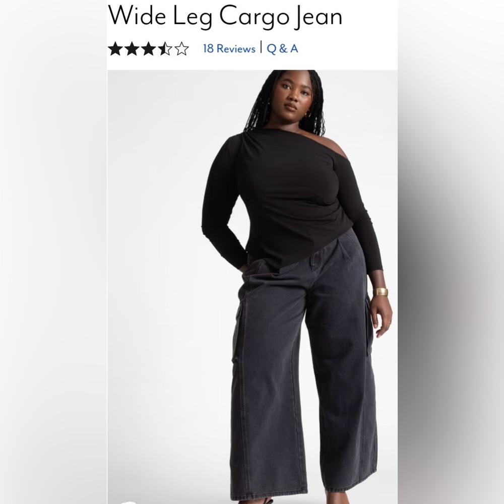 NWT Eloqii Cropped Wide Leg Cargo Jean w/Raw Hems in Washed Black size 24
